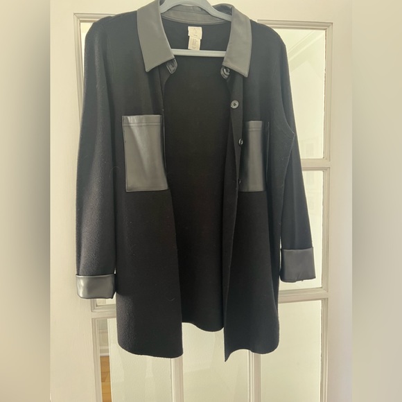Joie black shacket with faux leather pockets and trim medium - Picture 2 of 5